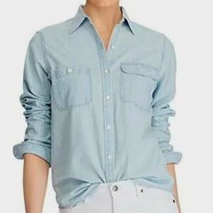 Lauren Jeans Co. Light Blue 100% Cotton Chambray Denim Shirt Size Medium (C24)